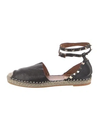 Pre-owned Valentino Garavani Rockstud Accents Leather Espadrilles In Black