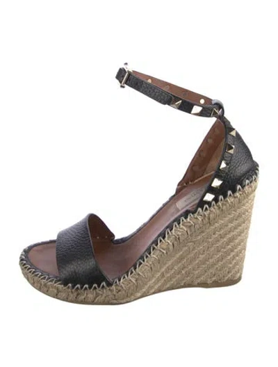 Pre-owned Valentino Garavani Rockstud Accents Leather Espadrilles In Black