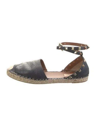 Pre-owned Valentino Garavani Rockstud Accents Leather Espadrilles In Black