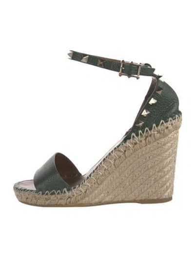 Pre-owned Valentino Garavani Rockstud Accents Leather Espadrilles In Black
