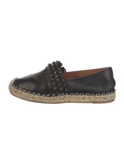 Pre-owned Valentino Garavani Rockstud Accents Leather Espadrilles In Black