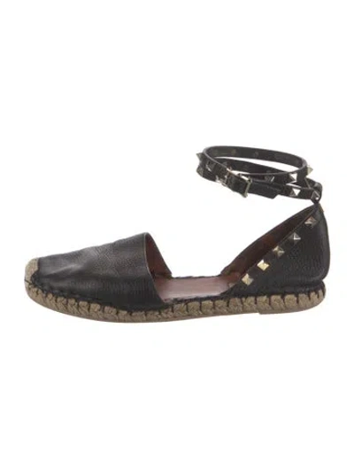 Pre-owned Valentino Garavani Rockstud Accents Leather Espadrilles In Black