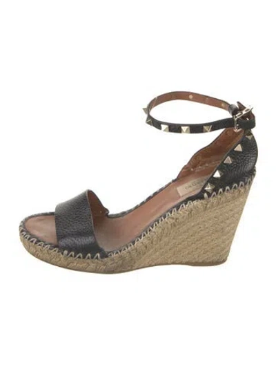 Pre-owned Valentino Garavani Rockstud Accents Leather Espadrilles In Black