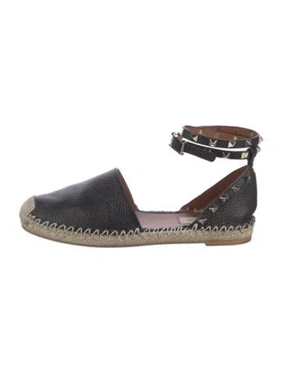 Pre-owned Valentino Garavani Rockstud Accents Leather Espadrilles In Black