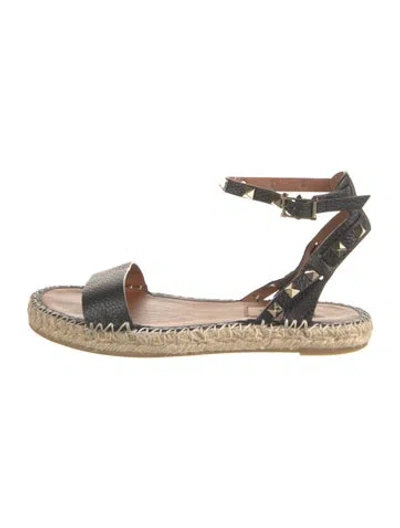 Pre-owned Valentino Garavani Rockstud Accents Leather Espadrilles In Black