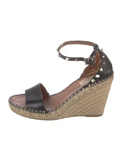 Pre-owned Valentino Garavani Rockstud Accents Leather Espadrilles In Black