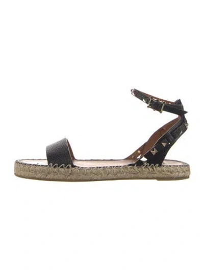 Pre-owned Valentino Garavani Rockstud Accents Leather Espadrilles In Black