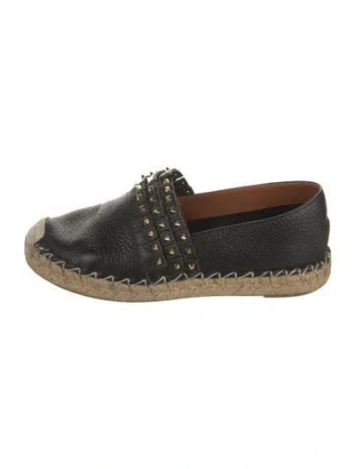 Pre-owned Valentino Garavani Rockstud Accents Leather Espadrilles In Black