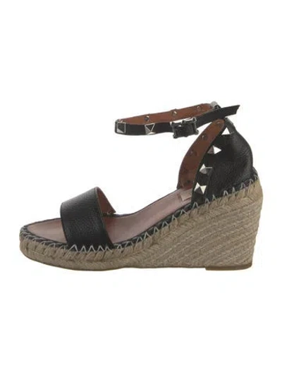 Pre-owned Valentino Garavani Rockstud Accents Leather Espadrilles In Black