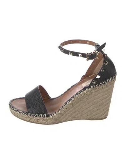 Pre-owned Valentino Garavani Rockstud Accents Leather Espadrilles In Black