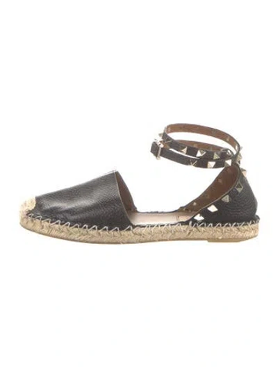 Pre-owned Valentino Garavani Rockstud Accents Leather Espadrilles In Black