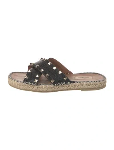 Pre-owned Valentino Garavani Rockstud Accents Leather Espadrilles In Black