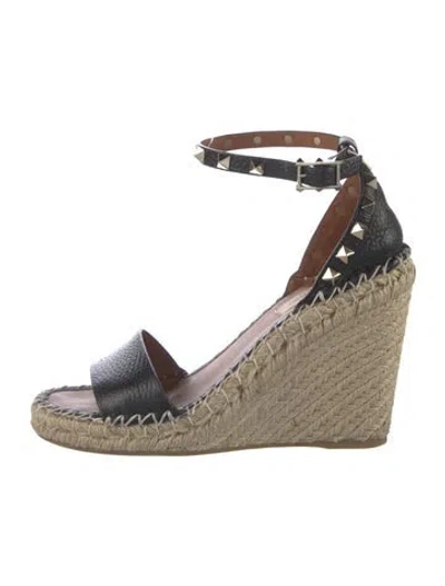Pre-owned Valentino Garavani Rockstud Accents Leather Espadrilles In Black