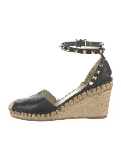 Pre-owned Valentino Garavani Rockstud Accents Leather Espadrilles In Black