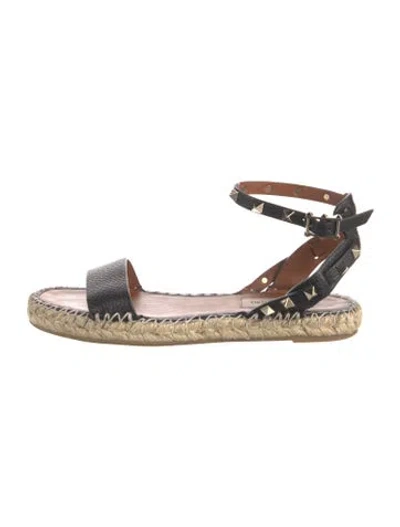 Pre-owned Valentino Garavani Rockstud Accents Leather Espadrilles In Black