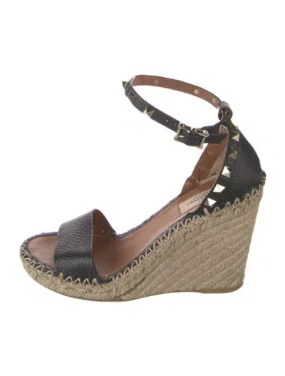 Pre-owned Valentino Garavani Rockstud Accents Leather Espadrilles In Black