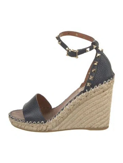 Pre-owned Valentino Garavani Rockstud Accents Leather Espadrilles In Black