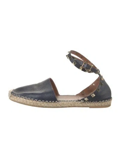 Pre-owned Valentino Garavani Rockstud Accents Leather Espadrilles In Black