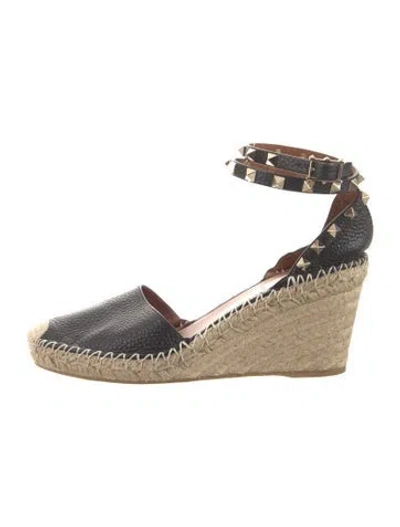 Pre-owned Valentino Garavani Rockstud Accents Leather Espadrilles In Black