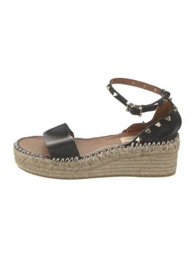 Pre-owned Valentino Garavani Rockstud Accents Leather Espadrilles In Black