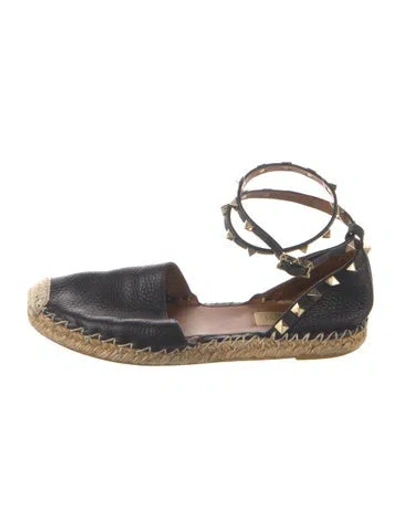 Pre-owned Valentino Garavani Rockstud Accents Leather Espadrilles In Black