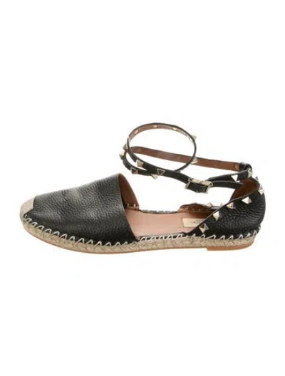 Pre-owned Valentino Garavani Rockstud Accents Leather Espadrilles In Black