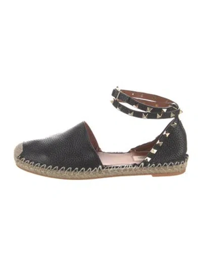 Pre-owned Valentino Garavani Rockstud Accents Leather Espadrilles In Black