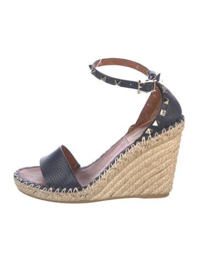 Pre-owned Valentino Garavani Rockstud Accents Leather Espadrilles In Black