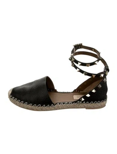 Pre-owned Valentino Garavani Rockstud Accents Leather Espadrilles In Black