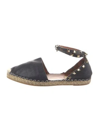 Pre-owned Valentino Garavani Rockstud Accents Leather Espadrilles In Blue