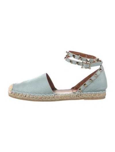 Pre-owned Valentino Garavani Rockstud Accents Leather Espadrilles In Blue