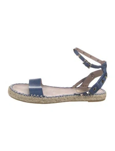 Pre-owned Valentino Garavani Rockstud Accents Leather Espadrilles In Blue