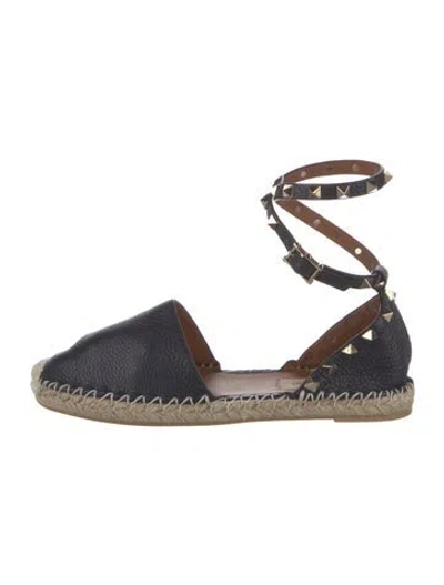 Pre-owned Valentino Garavani Rockstud Accents Leather Espadrilles In Blue