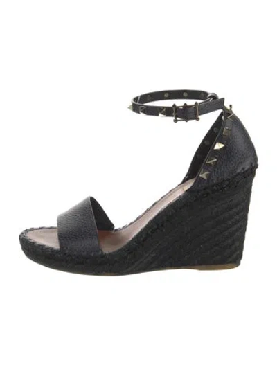 Pre-owned Valentino Garavani Rockstud Accents Leather Espadrilles In Blue