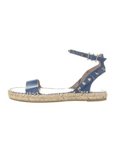 Pre-owned Valentino Garavani Rockstud Accents Leather Espadrilles In Blue