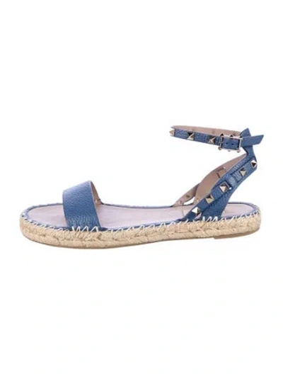 Pre-owned Valentino Garavani Rockstud Accents Leather Espadrilles In Blue