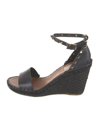 Pre-owned Valentino Garavani Rockstud Accents Leather Espadrilles In Blue