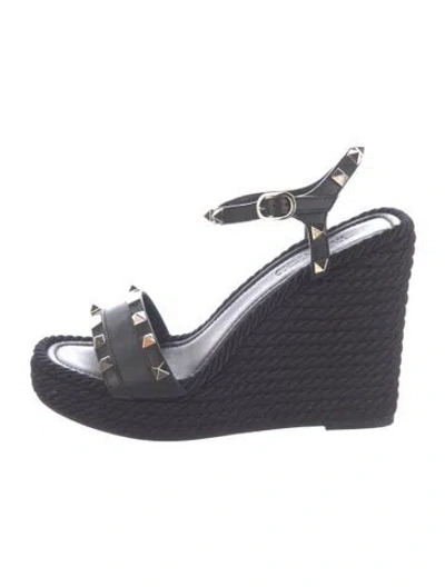 Pre-owned Valentino Garavani Rockstud Accents Leather Espadrilles In Blue