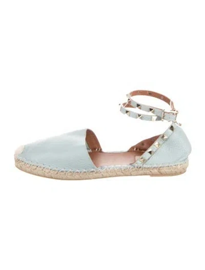 Pre-owned Valentino Garavani Rockstud Accents Leather Espadrilles In Blue