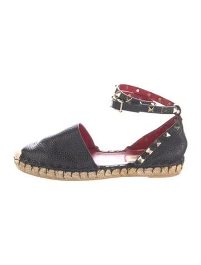 Pre-owned Valentino Garavani Rockstud Accents Leather Espadrilles In Blue