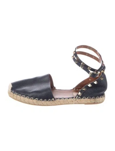 Pre-owned Valentino Garavani Rockstud Accents Leather Espadrilles In Blue