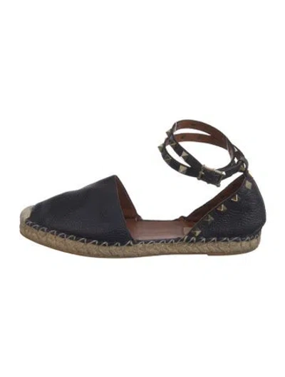 Pre-owned Valentino Garavani Rockstud Accents Leather Espadrilles In Blue