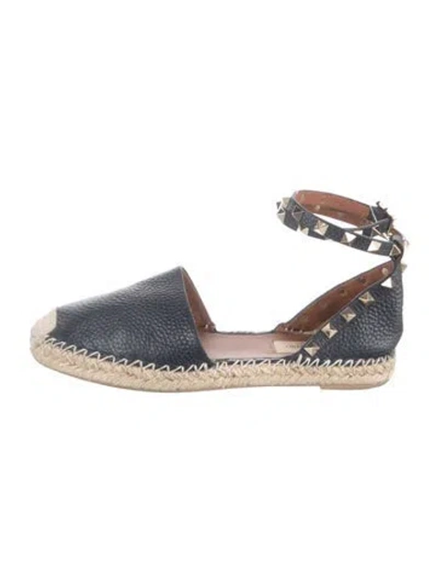 Pre-owned Valentino Garavani Rockstud Accents Leather Espadrilles In Blue