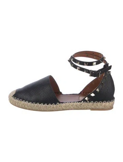 Pre-owned Valentino Garavani Rockstud Accents Leather Espadrilles In Blue