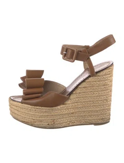 Pre-owned Valentino Garavani Rockstud Accents Leather Espadrilles In Brown