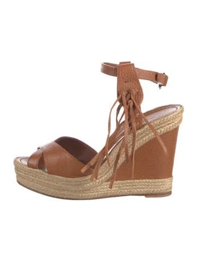 Pre-owned Valentino Garavani Rockstud Accents Leather Espadrilles In Brown