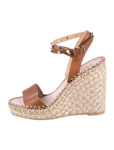 Pre-owned Valentino Garavani Rockstud Accents Leather Espadrilles In Brown