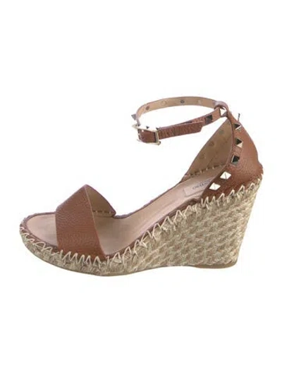 Pre-owned Valentino Garavani Rockstud Accents Leather Espadrilles In Brown
