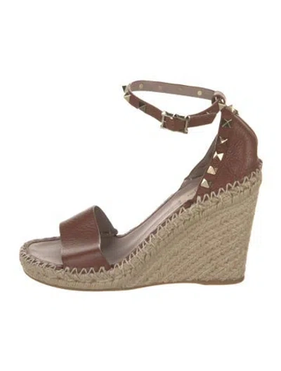 Pre-owned Valentino Garavani Rockstud Accents Leather Espadrilles In Brown