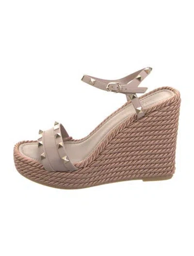 Pre-owned Valentino Garavani Rockstud Accents Leather Espadrilles In Brown